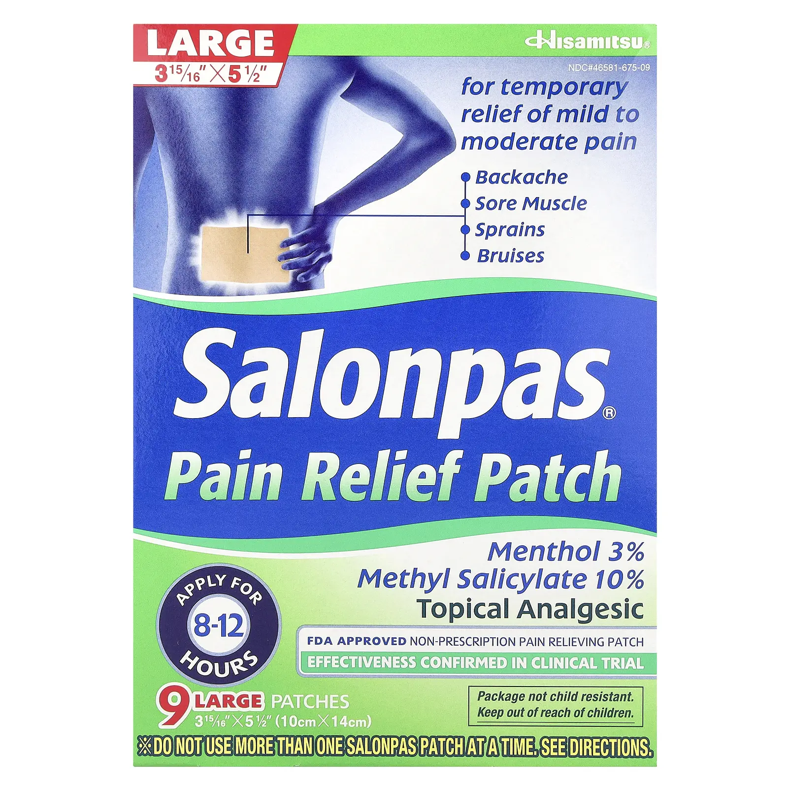 Salonpas Pain Relief Patch, Large, Minty, 9 Patches | HSA/FSA Eligible