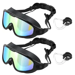 Swim Goggles 2 Pack Adjust for Kids Men Women, No Leaking 180° Swim Glasses, Easy to Wear, Wide View, Anti-Fog, UV Protection, Comfortable Fit, Suitable for Men Women Kids Swimming Accessories,Earplugs& Nose Clip Wide View Anti-Fog,Anti-fog