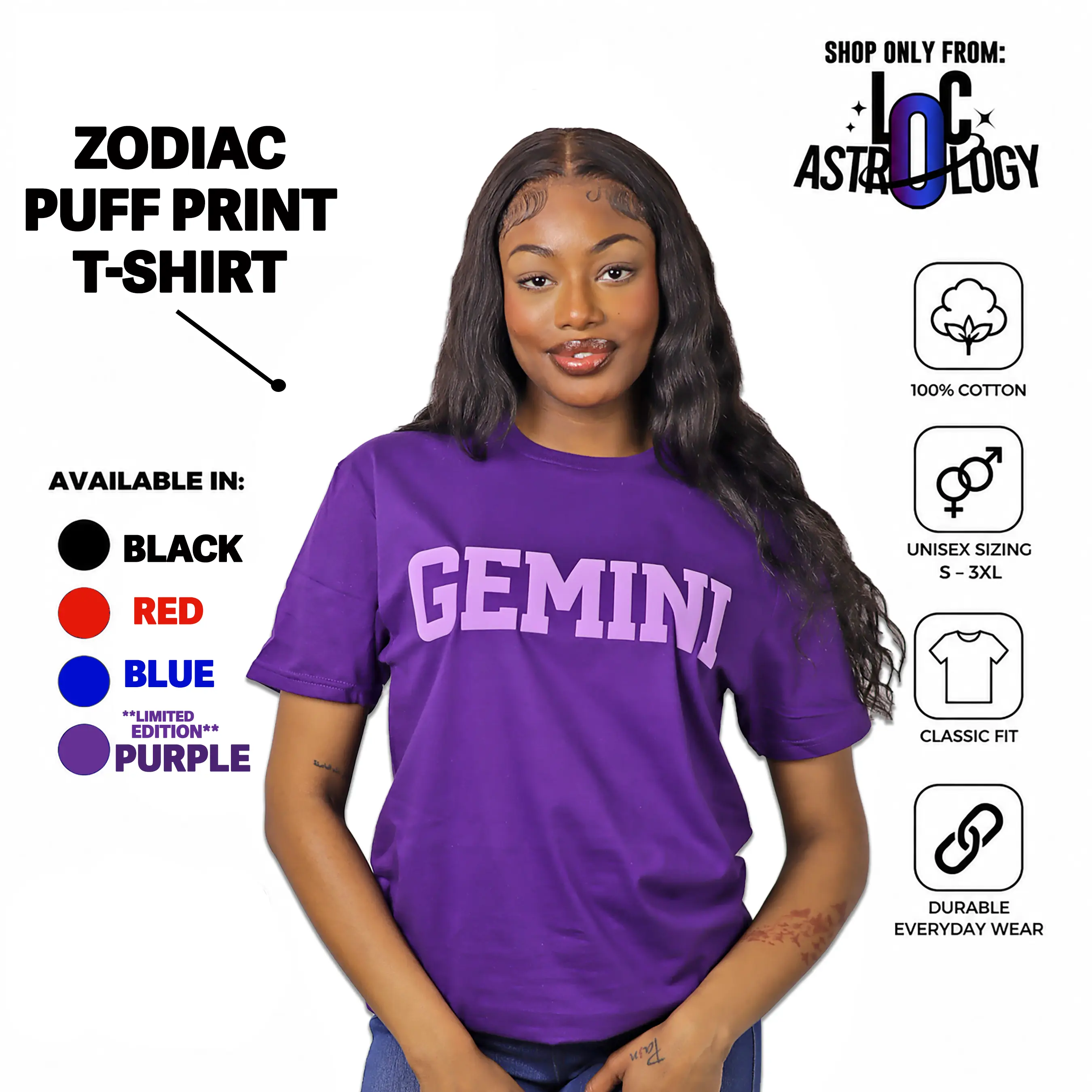T-Shirt: Zodiac and Astrology Puff Print Unisex T-Shirts, Choose Your Color T-Shirt Style