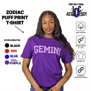 T-Shirt: Zodiac and Astrology Puff Print Unisex T-Shirts, Choose Your Color T-Shirt Style