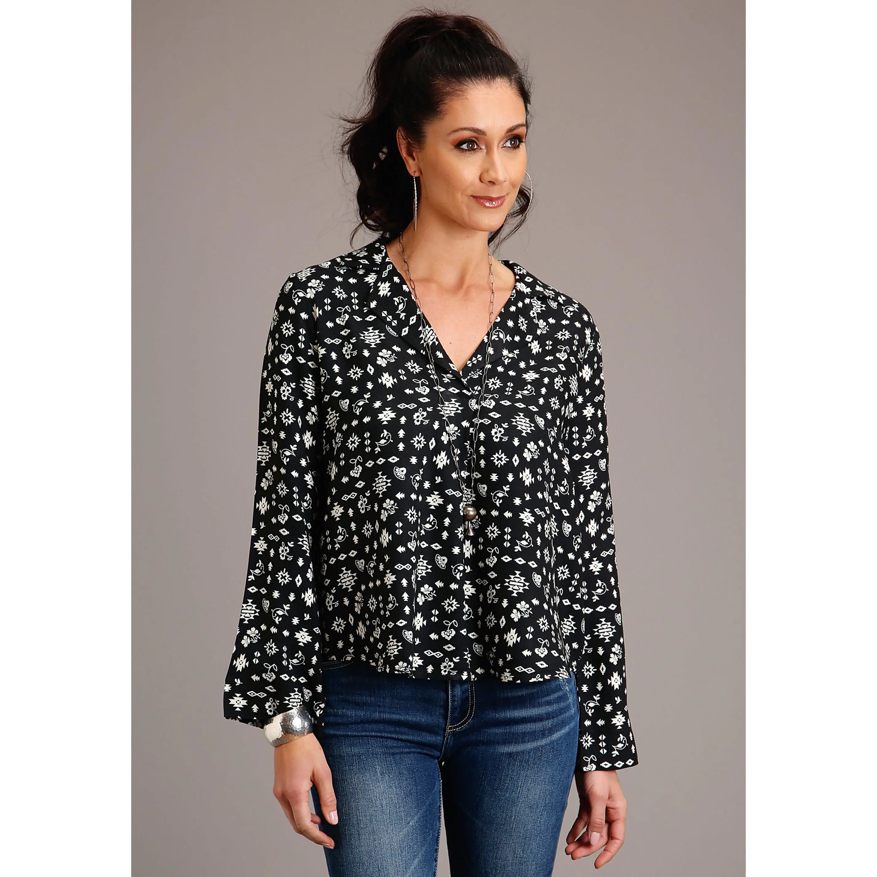 Stetson Southwestern Rayon Twill Long Sleeve Blouse