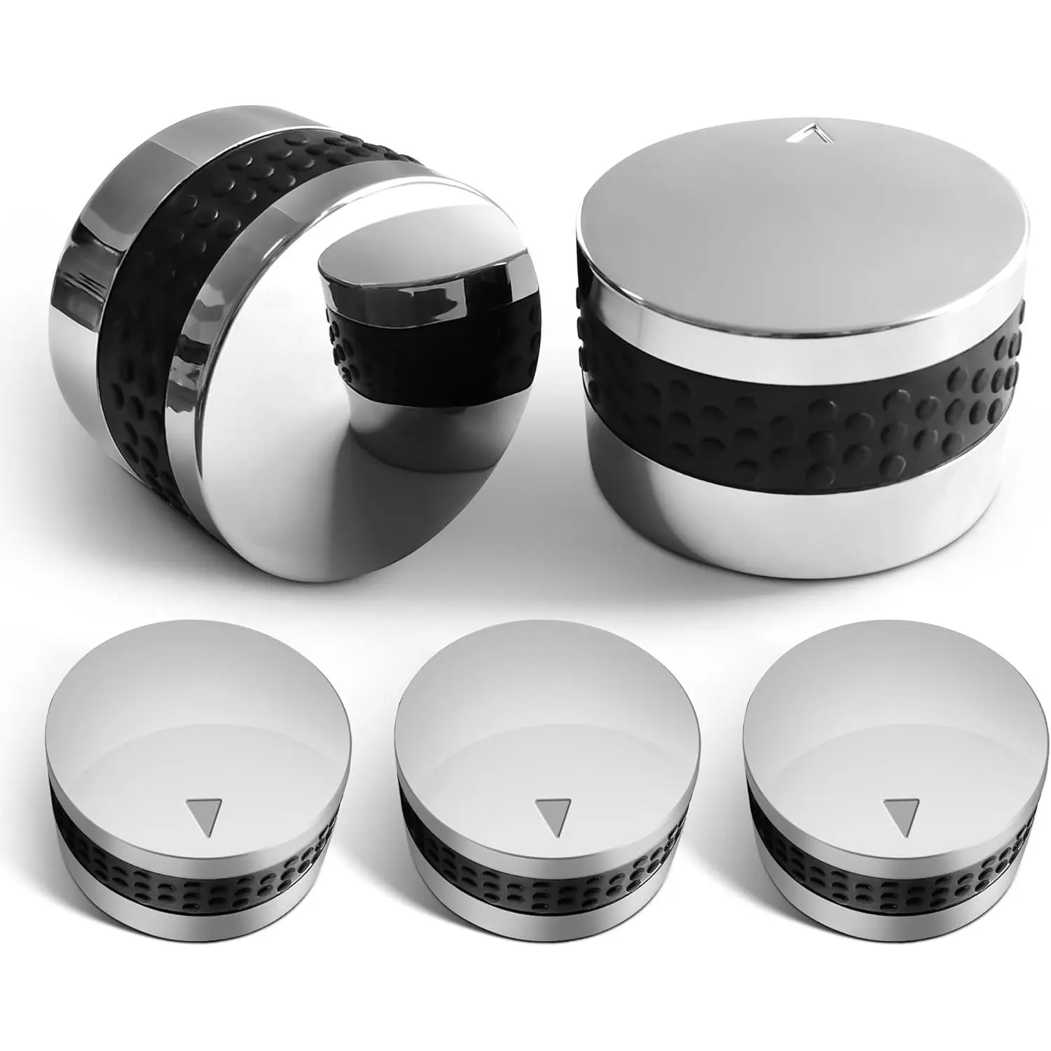 5 Pack Grill Control Knobs Replacement, Chrome Plated Plastic with Nonslip Grip, Fits Gas BBQ with D Shaped Valve Stem, Including 5 Knobs and 15 Adaptors