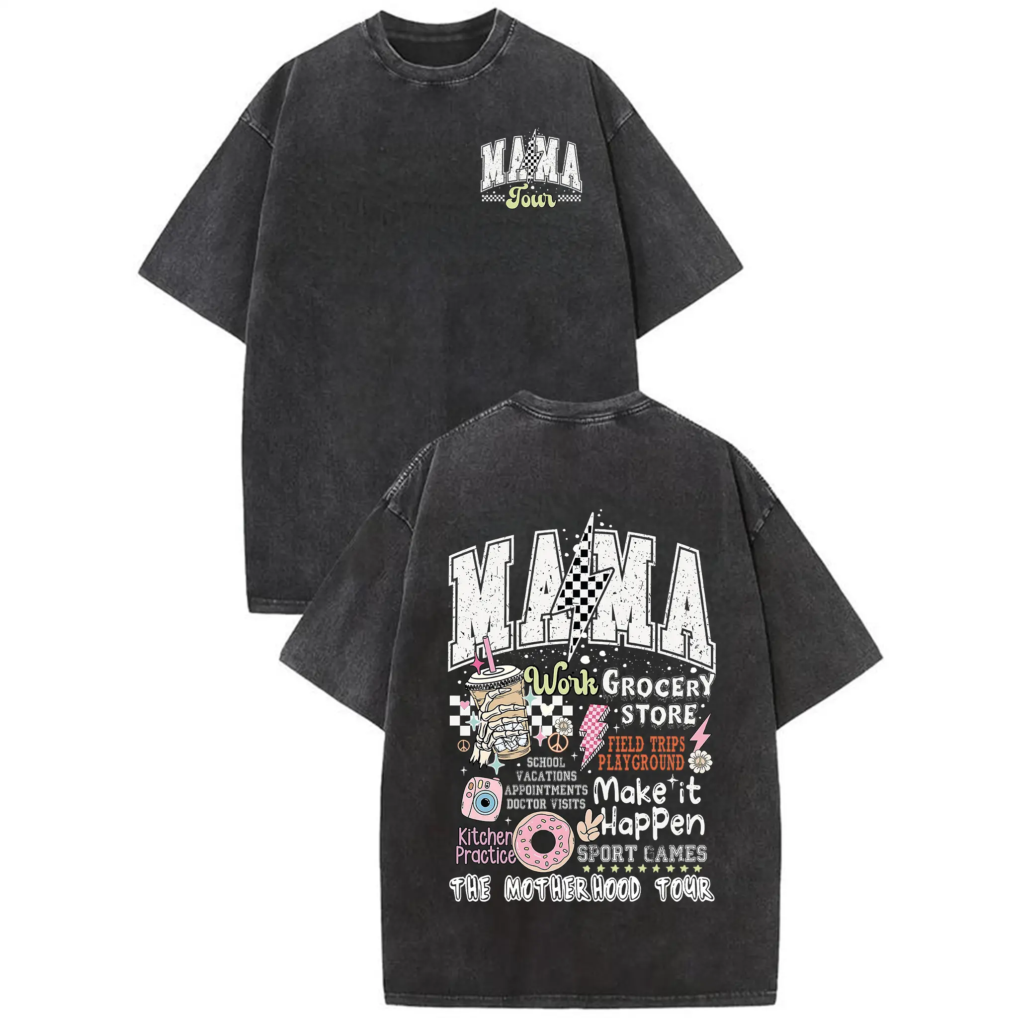 Women's Mama World Tour Graphic Hoodie - Cute Retro Streetwear Sweatshirt Clothes for Moms, Comfy Daily Wear, Perfect Mother's Day Gift