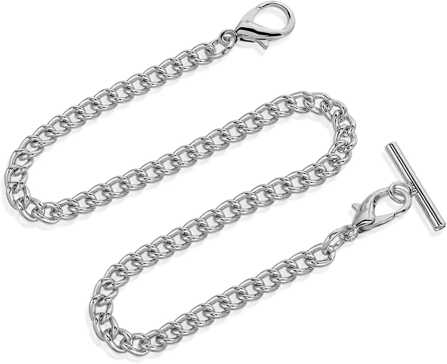 14 Inch Silver T-Bar Pocket Watch Chain Silver Vest Chain for Men