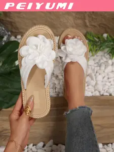 2026 New Camellia Slip-On Sandals for Women, Summer Thick Sole Anti-Slip Slippers, Sweet Flower Outdoor Shoes, Casual Beach Vacation Flats