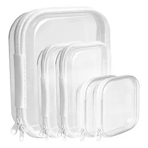 【HORTINEST】5PCS Clear Hard Shell Zippered Case, Diaper Bag Organizing Pouches, Waterproof Cosmetic Bag, Kid's Toy Strage Organizer Bins, Pencil Case, Christmas Storage Bins Clear Hard Shell Zippered Case, Diaper Bag Organizing Pouches