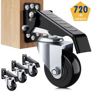 Workbench Casters Wheels 720Lbs Retractable Casters Set of 4 Heavy Duty Side Mount Caster Rollers 2.5" Stepdown Castor Wheels for Bench Machinery Work Table with Installation Template, 4 Pack