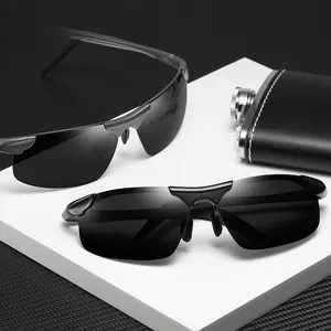 New Polarized Retro Metal Half-Frame Sunglasses, Fashionable Prescription Sporty Black Sunglasses 8177 for Men