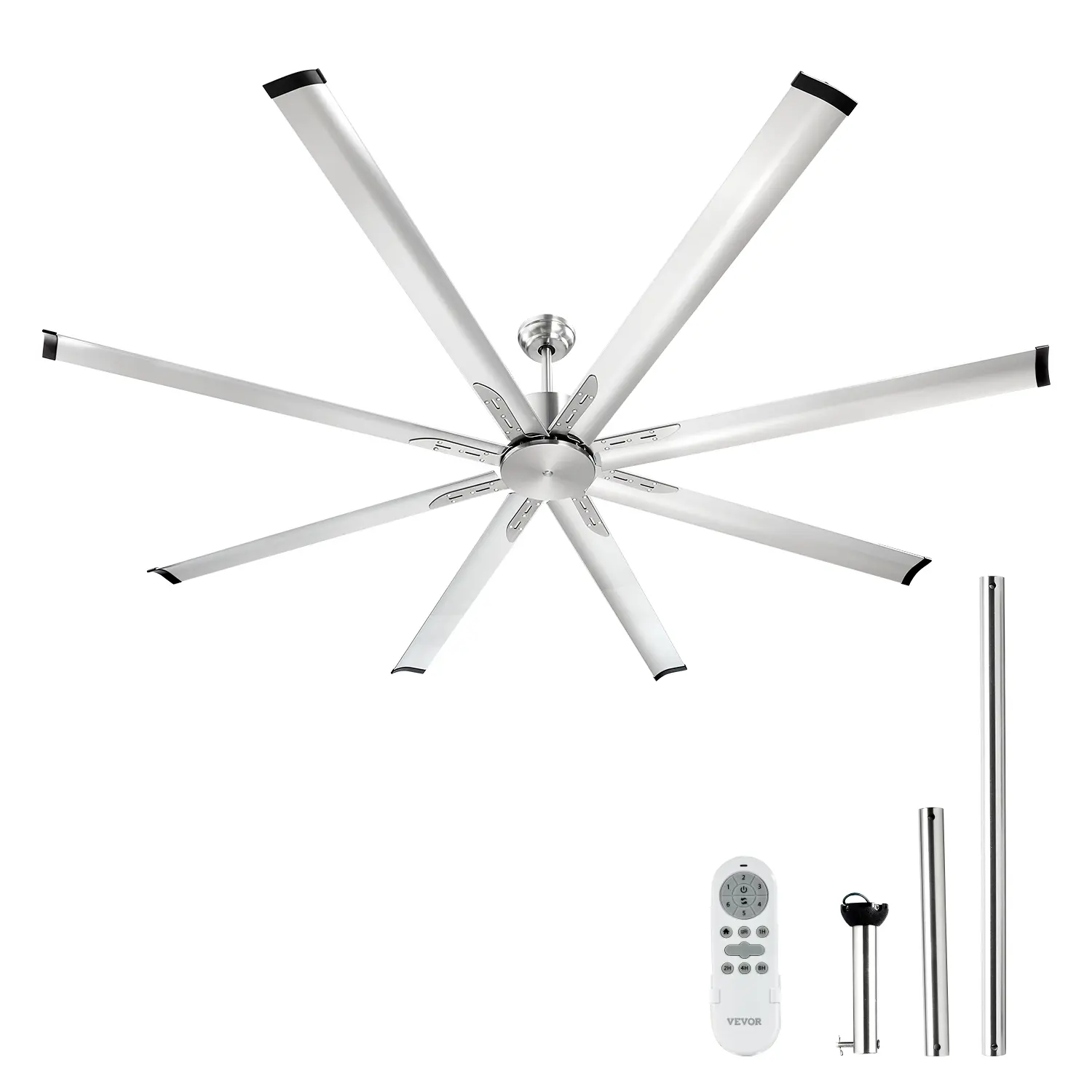 VEVOR 72-In Low Profile Flush Mount Cooling High-Velocity DC-Powered Ceiling Fan with Light, 6-Speed Remote Control, Dimmable 3-Color Temperature Cool White Light, Reversible Motor, Brushed Nickel, Timer Included for Bedroom, Living Room, Cooling Ceiling