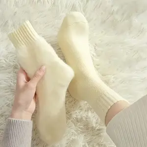 Women's Winter Thick Warm Socks, Ultra-Thick Velvet Edge, Neutral Colors (milk //), Indoor & Outdoor Use, Comfortable Soft