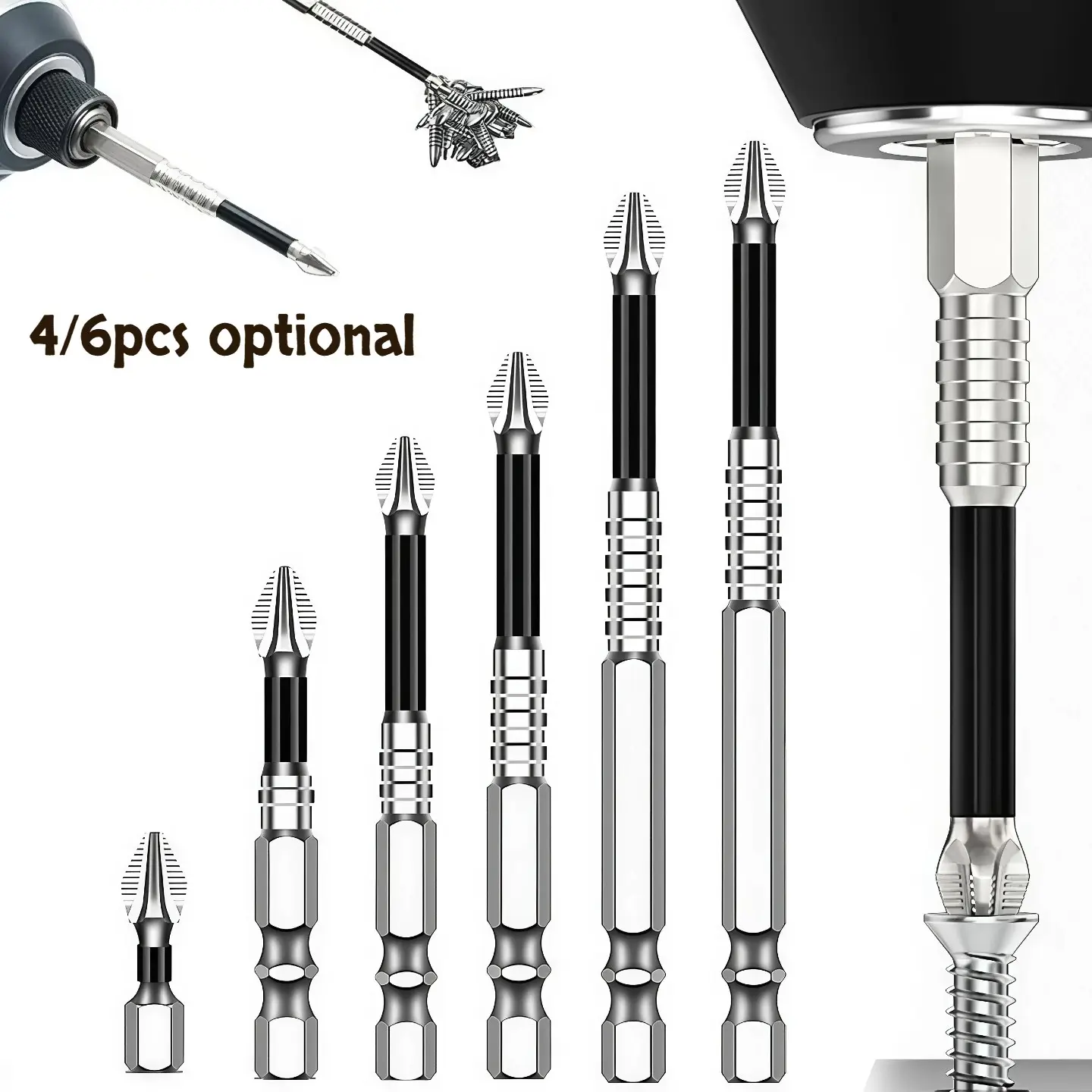 6pcs/4pcs Impact-Resistant Non-Slip Bits, Impact Driver Set, Titanium Alloy Impact-Resistant Non-Slip Phillips Bits, High Magnetic Screwdriver Bits, Tool Accessories