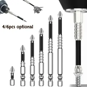 6pcs/4pcs Impact-Resistant Non-Slip Bits, Impact Driver Set, Titanium Alloy Impact-Resistant Non-Slip Phillips Bits, High Magnetic Screwdriver Bits, Tool Accessories