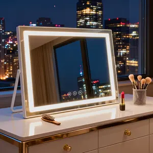 INMTFEI Hollywood Lighted Vanity Mirror 58x46cm 3 Color Lighting Dimmable 5X Magnifier Type C Powered White LED Makeup Mirror for Bedroom Decor Anniversary Gift