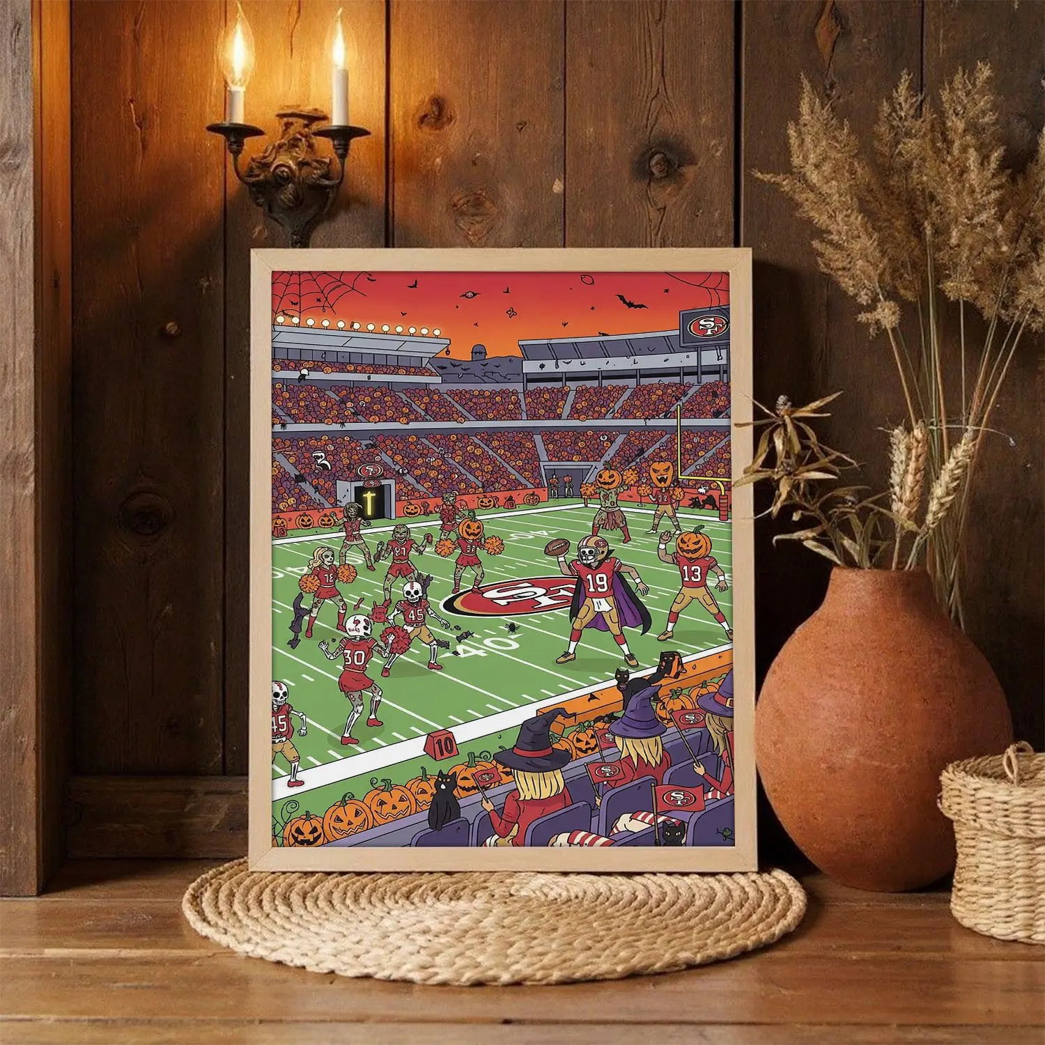 [25% OFF] [UNFRAMED] San Francisco 49ers Halloween Football Game Poster, Spooky 49ers Stadium Skeleton & Witch Fans Wall Art, NFL Spooky Season Unframed Paper Print Decor