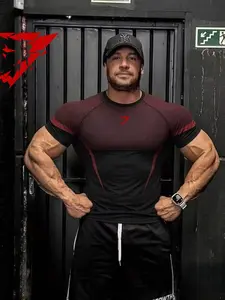 Men's Sporty Short Sleeve T-Shirt, Elastic Quick-Dry Fabric, Comfortable Breathable Tight Fit, Ideal for Gym, Running, Outdoor Activities