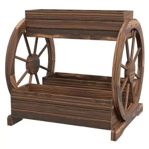 Wooden wagon style raised garden bed for kids to grow tomatoes or strawberries bottom holes prevent overwatering and root rot