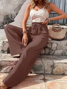 Women's Solid Color Wide Leg Pants, Casual Comfy Trousers for Daily Wear, Ladies Bottoms for All Seasons, Palazzo Pants