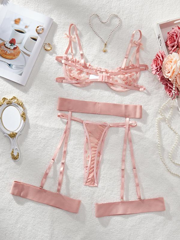 Elegant Heart Embroidered Lace Lingerie Set, Perfect Valentine's Day Gift, Sexy Underwear for Women, Trendy and Comfortable, Adjustable Bodysuit