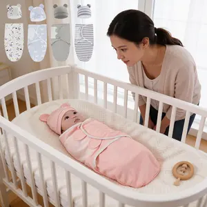 Baby Blanket Set (blanket Wrap + Hat), Soft Comfortable Adjustable Baby Blanket, Multiple Colors Available, Soft Warm Bedding, Suitable for 0-6 Months