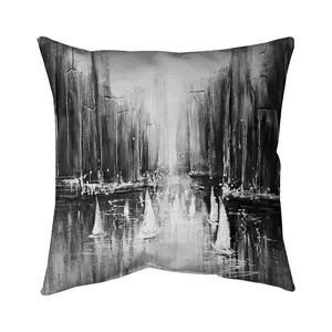 360 Stand 18x18 in Durable Soft Coastal Throw Pillow - Grayscale Boats Motif Artwork, Nautical Vibe Indoor/Outdoor Patio Porch Decor, Model 5542-1818-CO4, Durable Cushions, Soft Cushions, Coastal Standard Pillows, Decorative Standard Pillows