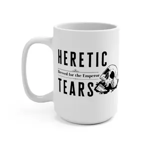 Heretic Tears: Brewed for the Emperor Mug | DRINK DEEP. PURGE HARD Mug - 15oz White Ceramic Warhammer 40K Inspired Coffee Cup | Perfect for Tea, Hot Chocolate, and Gifts