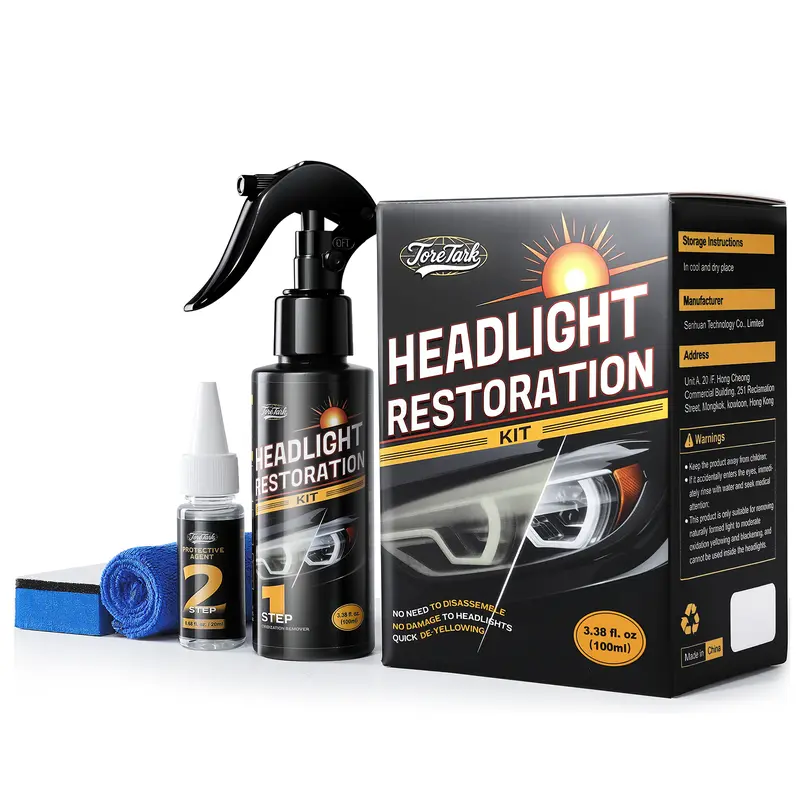 Toretark Valentine's Day Gift For Men, No-Sand Car Headlight Restoration Kit (100ML Cleaning Solution + 20ML Crystal Coating), Christmas Gifts，Repairs Oxidized And Yellowed Headlights