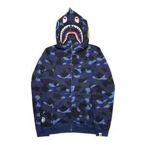 BAPE Shark Full Zip Up Hooded Sweatshirt Color Camo Navy Blue
