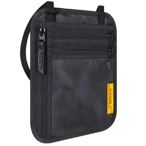 Venture 4th Slim Passport Holder with RFID Blocking, Travel Neck Wallet, Nylon Lined (Black)