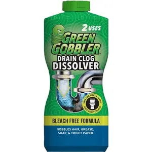 Green Gobbler 31 oz. Drain and Toilet Clog Dissolver and Remover Premeasured Applications Drain Cleaner, Fast Acting Drain Cleaner for Toilets Sinks and Showers, Dissolves Hair Soap Scum and Grease, Septic Safe and Bleach Free Formula, Safe for All Pipes