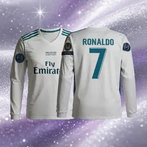 7# Cristiano Ronaldo 17 18 Home White Long Sleeve Soccer Jersey Fans Version