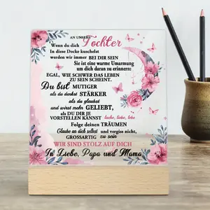 2D Flat Design Acrylic Sign with Wooden Base, Paulownia Plant Decorative Gift for Daughter, Farmhouse Living Room, Mother's Day & Birthday