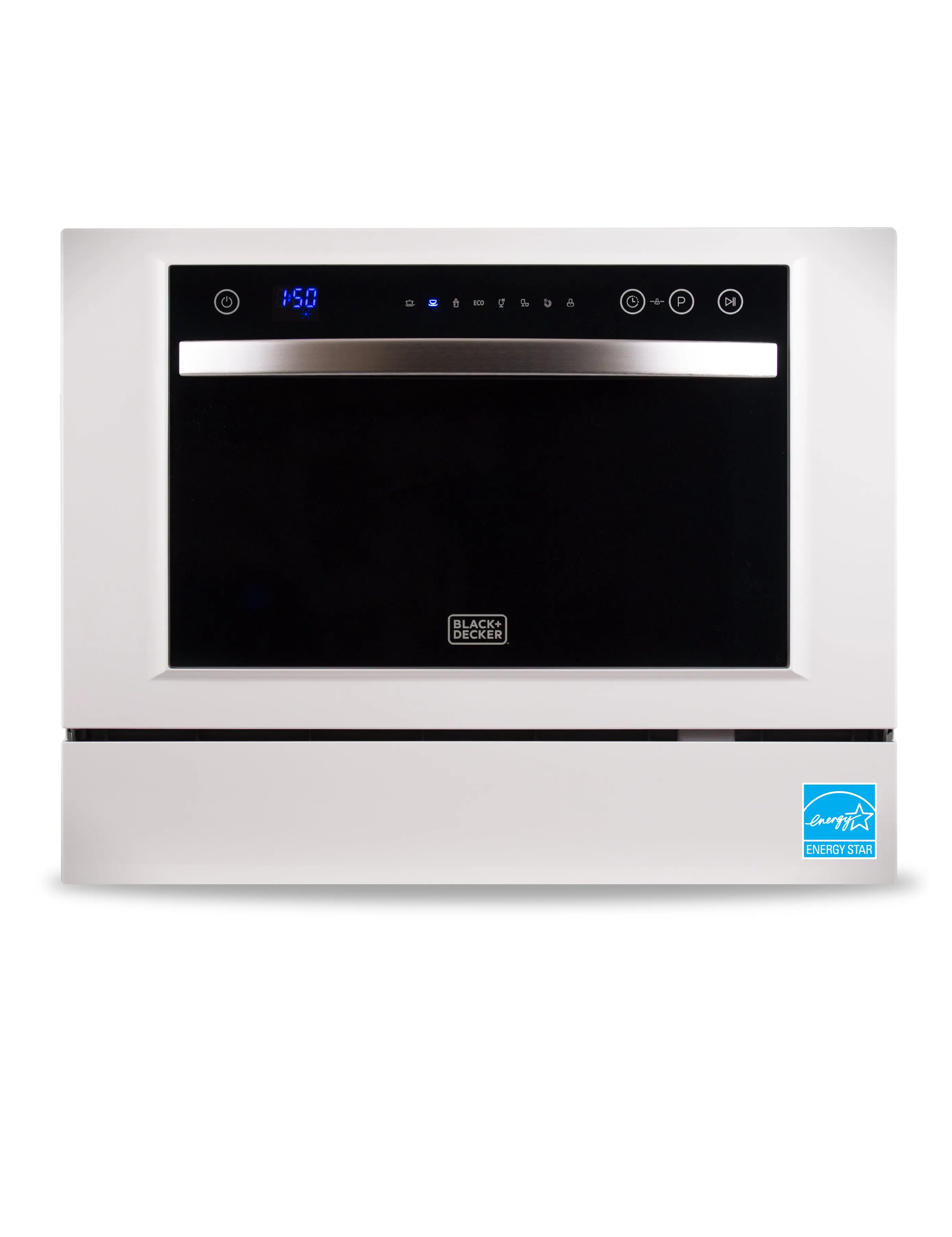BLACK+DECKER Countertop Dishwasher, Counter Dish Washer with 7 Wash Programs, 6-Place Setting Capacity, 24-Hour Delayed Start, ENERGY STAR Certified, BCD6W, White
