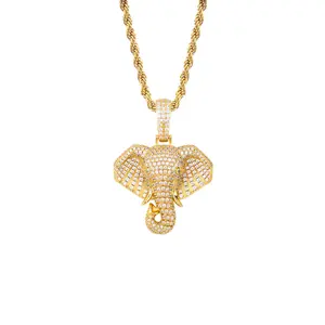 European and American hip hop style elephant pendant full of zircon hipster personality golden necklace