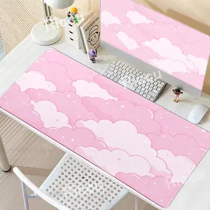 Light Blue Pink Clouds Desk Mat Kawaii Purple Mouse Pad Cute Rubber Pad Extended Pad Gaming Keyboard Mats Large XXL Girl Carpet