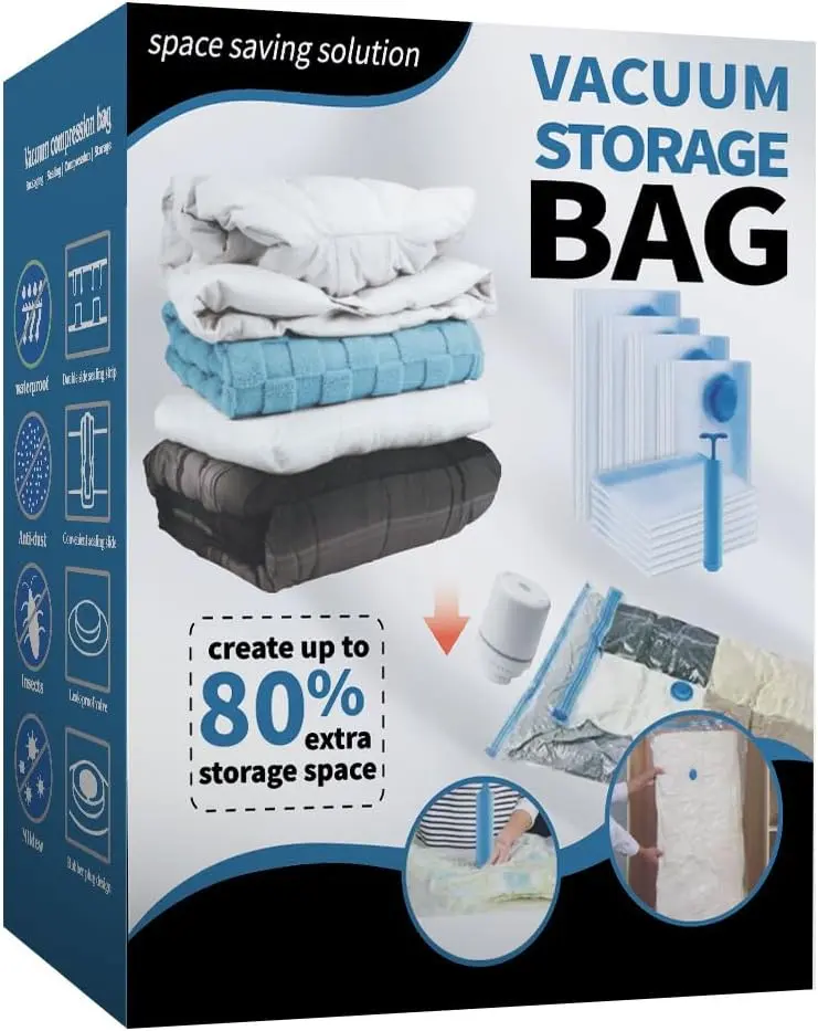 [2026 Upgraded] 15Pcs Vacuum Storage Bags with Electric Pump,Space Saver Bags (5 Jumbo/5 Large/5 Medium),Double-Zip Seal Space Saver Bags for Clothes,Comforters,Blankets,Bedding,Travel Essentials