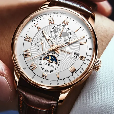 New Fashion Best-Selling Triple-Eye Calendar Starry Moon Watch, Business Analog Watches Quartz Watch, Stylish Men's Wristwatch with Leather Strap, Trendy Male Timepiece