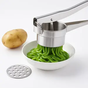 Stainless Steel Khuon Banh Lot Press – Multi-Purpose Potato Ricer, Cendol Maker, Spaetzle Press – Heavy-Duty Manual Food Strainer with 3 Interchangeable Discs for Rice, Vegetables, and Dough