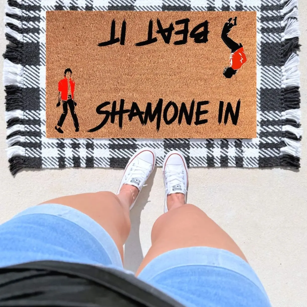 Shamone In, Beat It Doormat – Funny Michael Jackson Inspired Welcome Mat | Unique Gift for Music Lovers
