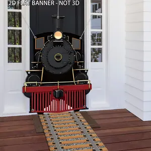 Train Party Decoration Banner Set, Polyester Fabric Christmas Theme Birthday Banners, School Classroom Door Home Wall Decorations