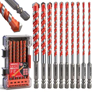 10- Masonry Drill Bit Set, 6-Inch Carbide Tipped Concrete Drill Bits with Hex Shank for Brick, Cement, Tile,  and Light Metal,  Drilling and Chip Removal