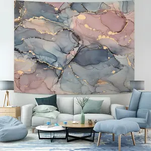Luxury Blue Pink Marble Tapestry, Elegant Wall Hanging, Gold Vein Marble Tapestries, Chic Wall Blanket for Women, Sophisticated Backdrop Decor for Bedroom & Living Room