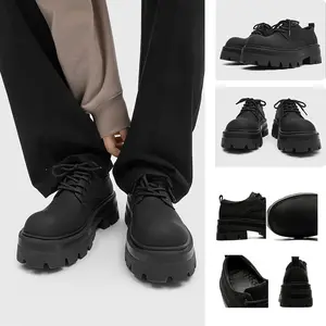 2026 New Arrival Men's Thick Sole Height Increasing Derby Shoes, Premium British Style Chunky Toe Casual Leather Shoes, Couples Versatile Elevator Shoes, Breathable Non-Slip Footwear for Daily Commute and Wedding Occasions