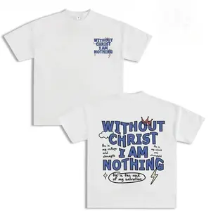 Men's Boxy Fit Round Neck T-shirt Christian Faith Letter Print Casual Streetwear Short Sleeve White Top for Daily Wear All Seasons  Crewneck Tshirt funny graphic tee funny t shirt christian clothing