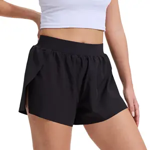 Women's YOGA shorts Mid Waisted Dolphin Athletic Shorts for Women Lightweight High Split for Gym Workout with Liner Quick Dry