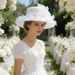Women's Organza Derby Hat with Floral Mesh Trim Wide Brim Fascinator for Tea Party Wedding,summervibes Turquoise Hat summerwins,summerwins