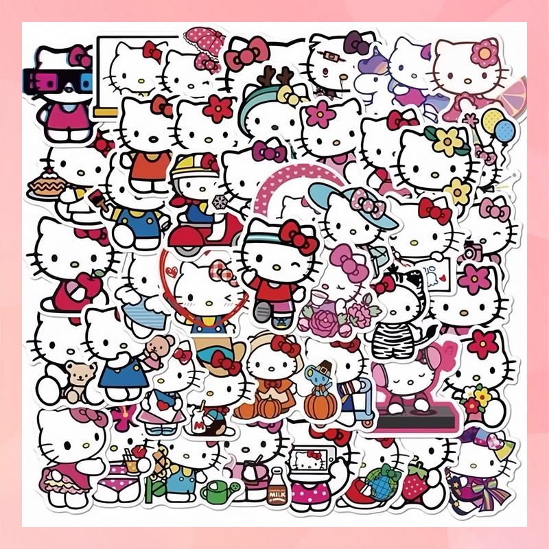 Sanrio Hello Kitty Stickers - 50pcs Assorted Designs Featuring Classic & Adorable Characters Perfect for Scrapbooking & Crafting