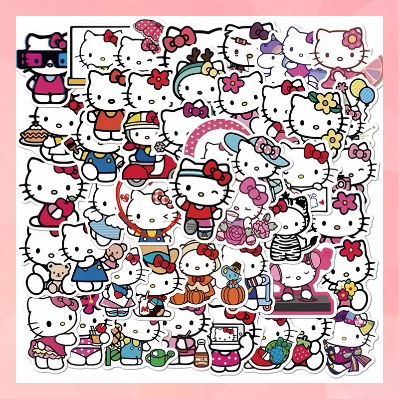 Sanrio Hello Kitty Stickers - 50pcs Assorted Designs Featuring Classic & Adorable Characters Perfect for Scrapbooking & Crafting