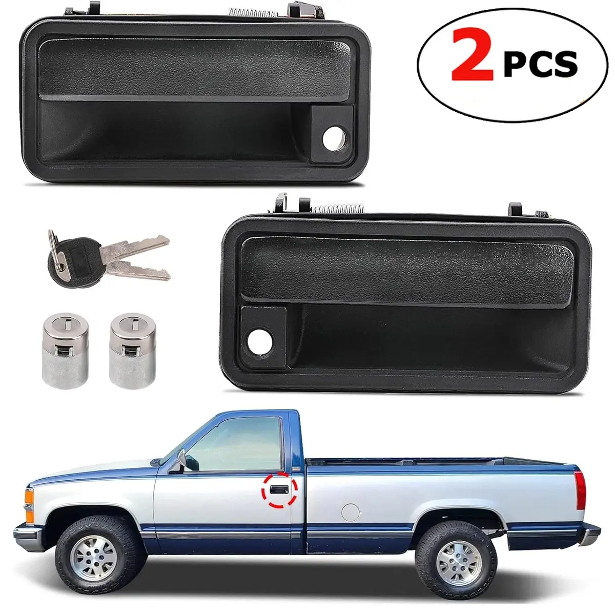 Exterior Door Handle w/ Lock Cylinder & Keys For Chevrolet C1500 GMC K1500 1995-2000 Front Front Left & Right OE:15742230、15742229、12549131 Father'sDayGifts Car Accessories car tools