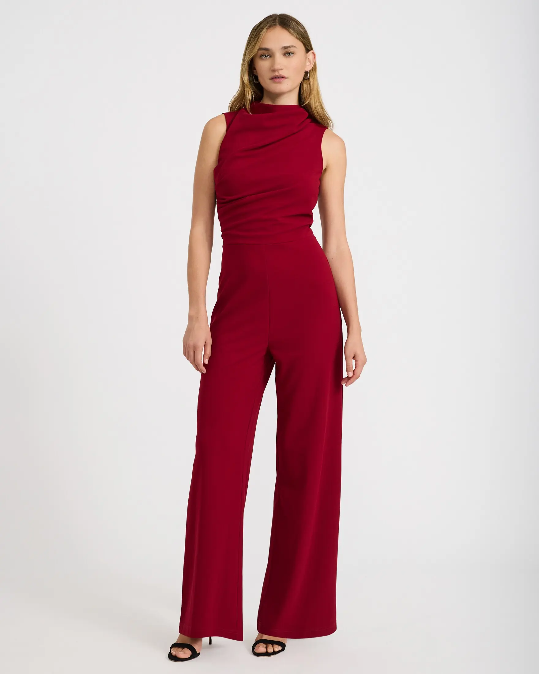 Express Mock Neck Draped Wide Leg Jumpsuit
