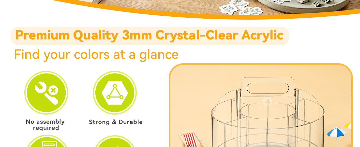 Ohuhu Marker Organizer: 360° Rotating Clear Acrylic Holder with Hidden Handle, 10 Compartments for Alcohol Markers, Pens & Pencils, Home Classroom Office Desk Organizer